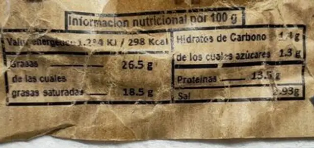 Crema de queso de oveja viejo nutrition facts table