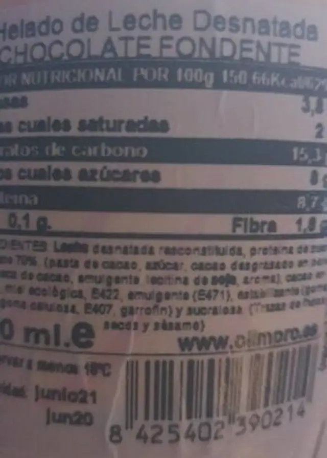 Whey ice nutrition facts table