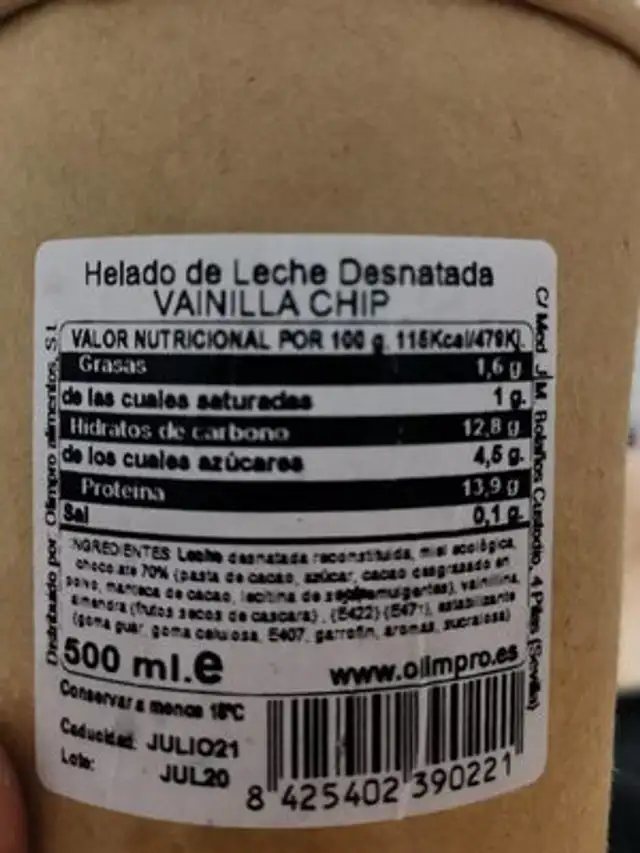 Whey ice nutrition facts table