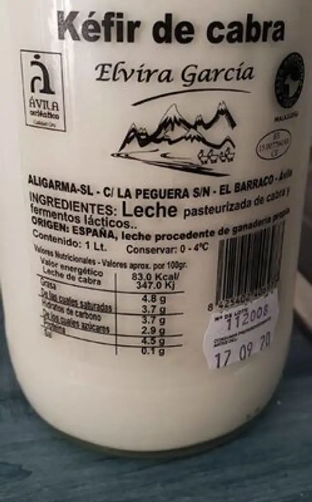 Kéfir de cabra nutrition facts table