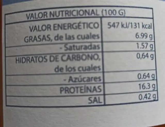Albóndigas de Bonito del Norte en Salsa Rivela nutrition facts table