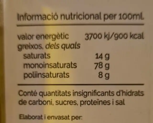 Olivier d'oliva vergé forés nutrition facts table