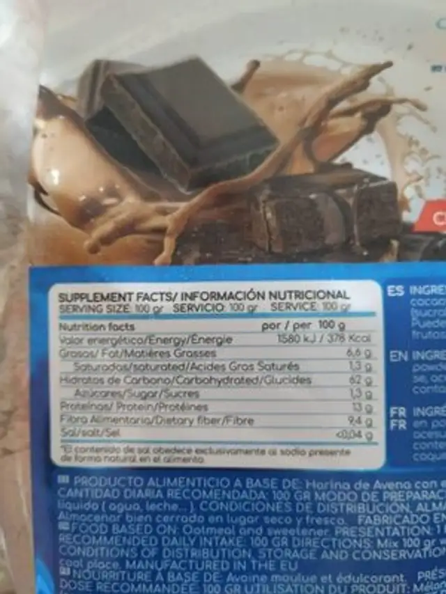 OatMeal fit nutrition facts table