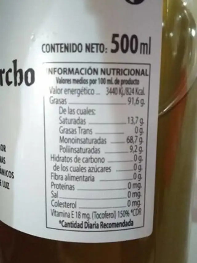 Aceite de oliva virgen extra nutrition facts table