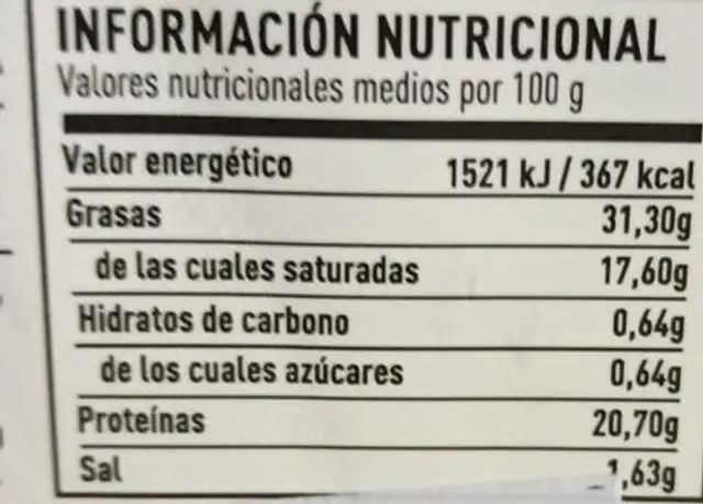 Queso catacaldos nutrition facts table
