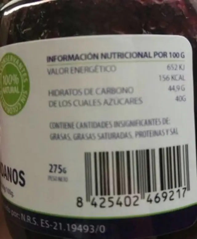 Mermelada extra de arándanos nutrition facts table