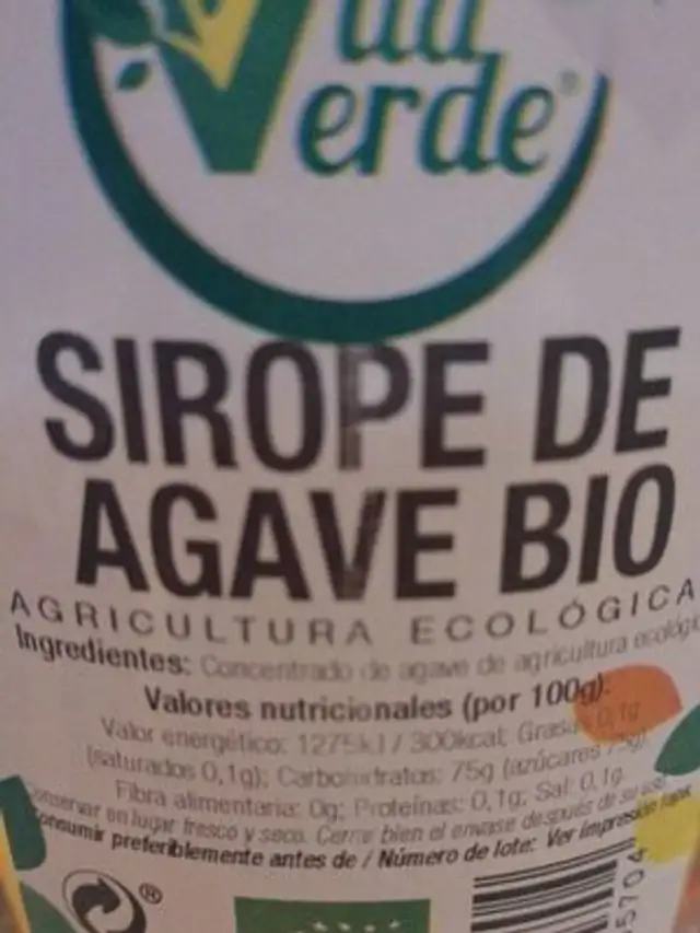 Sirope de agave nutrition facts table
