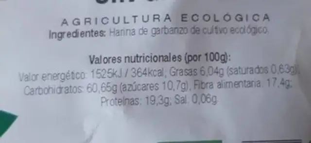 Vita verde nutrition facts table