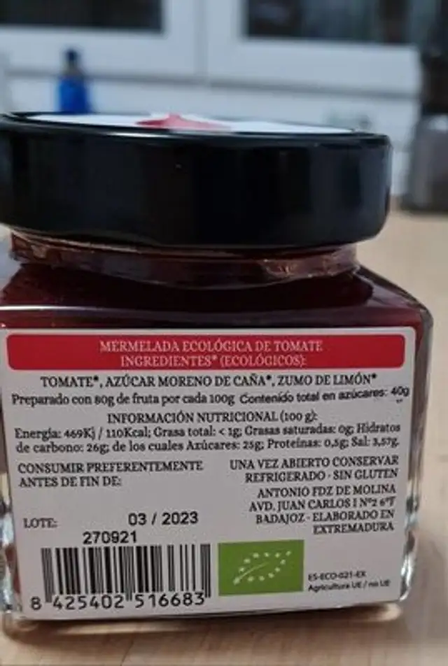 Mermelada ecologica de tomate nutrition facts table