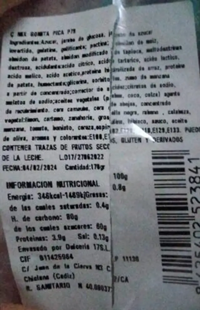 Mix de gomitas nutrition facts table
