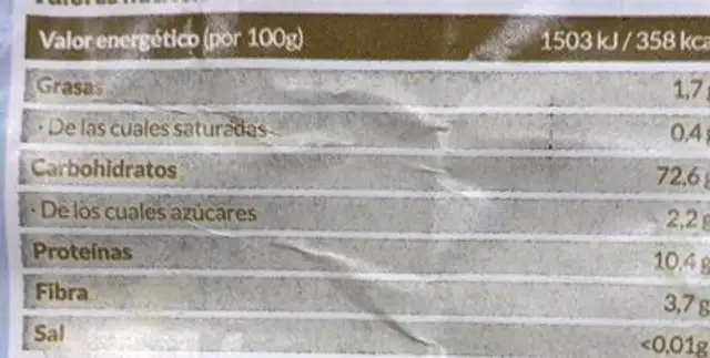 Harina trigo sarraceno nutrition facts table