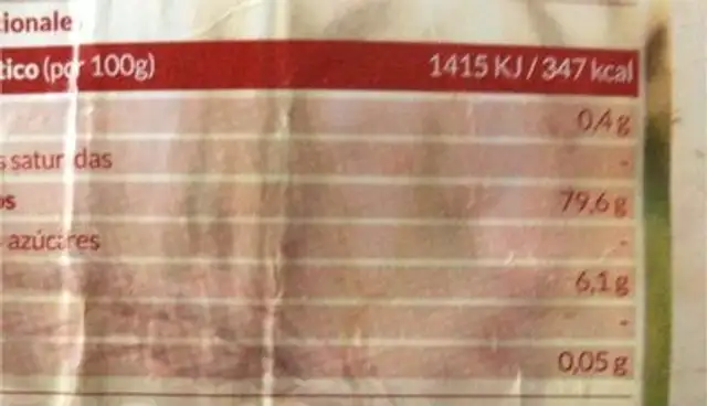 Arroz Rojo nutrition facts table