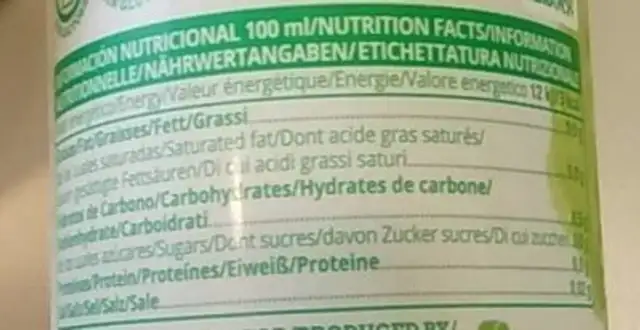 Jugo de Aloe vera La Vendita SIN pulpa 500 mL nutrition facts table