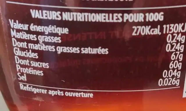 Pur sirop d'érable bio nutrition facts table