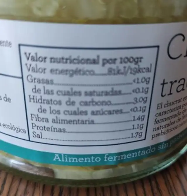 Chucrut Tradicional nutrition facts table