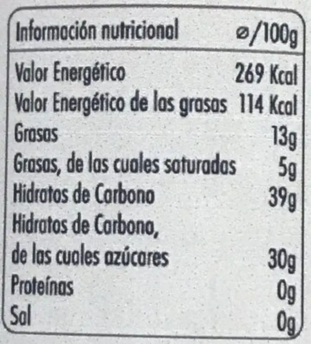 Erroneo nutrition facts table