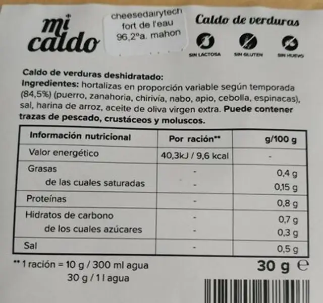 caldo de verduras nutrition facts table