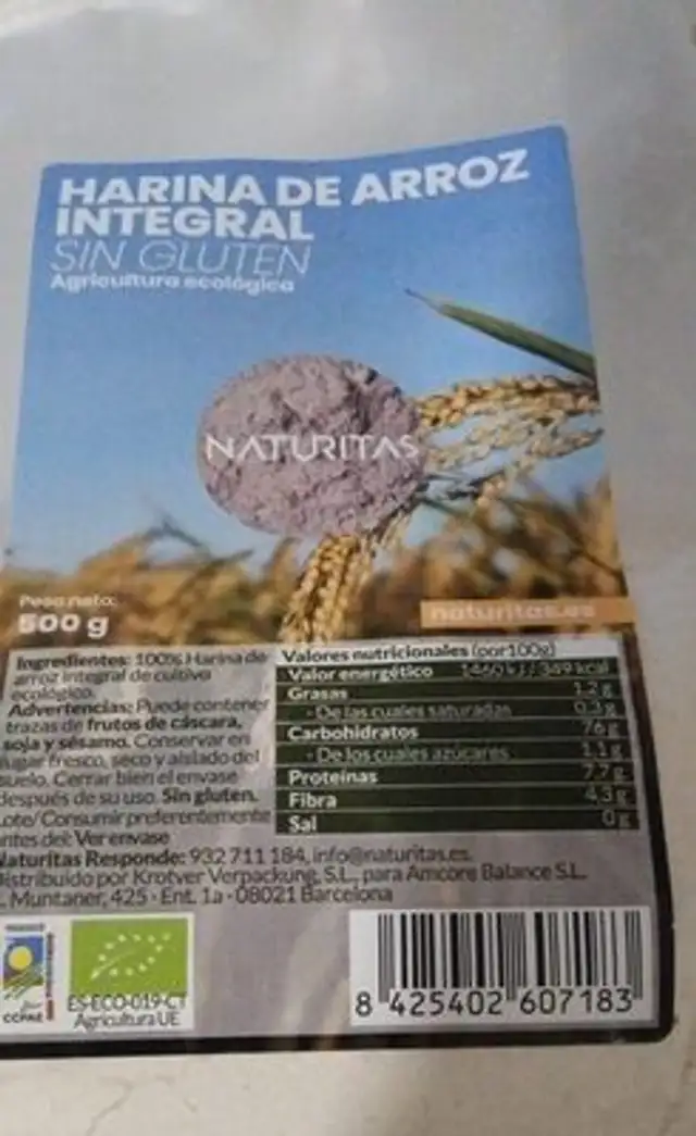 Harina de arroz integral sin gluten