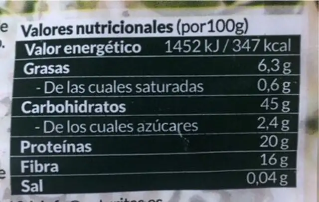 Harina de garbanzo nutrition facts table