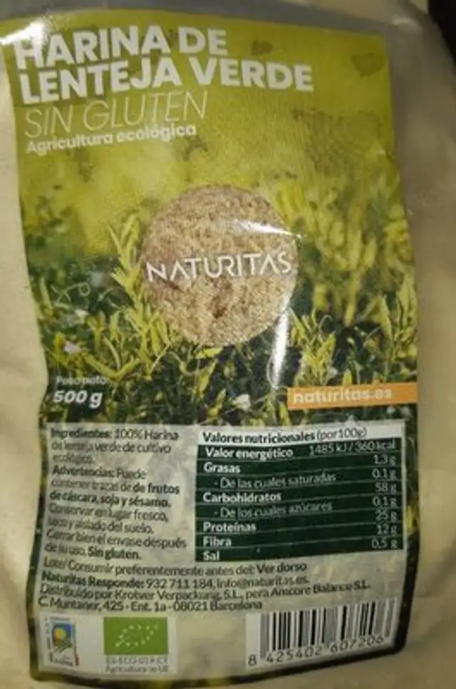 Farine de lentille nutrition facts table