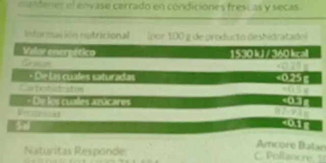 Gelatina neutra en polvo nutrition facts table