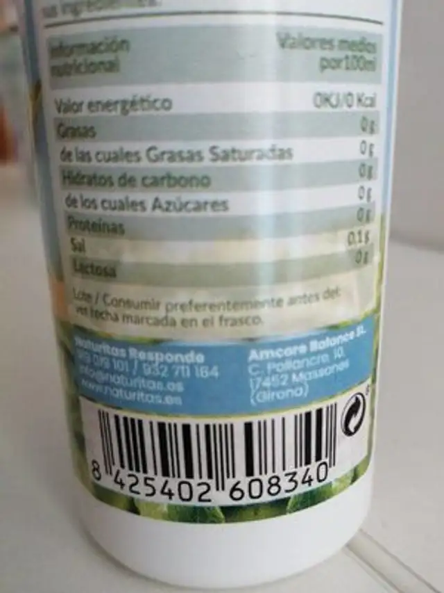 Stevia líquida nutrition facts table