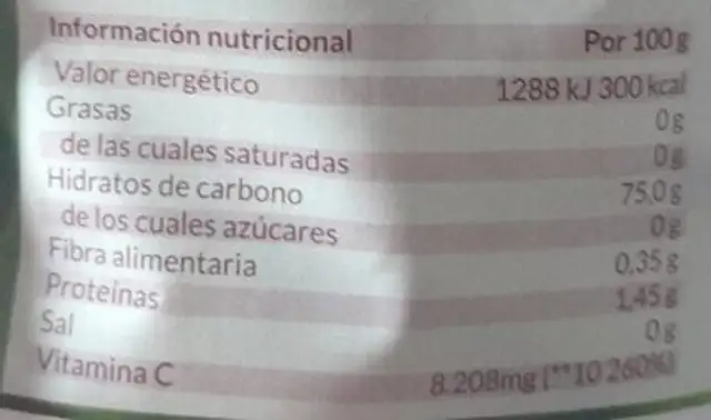 Camu camu nutrition facts table
