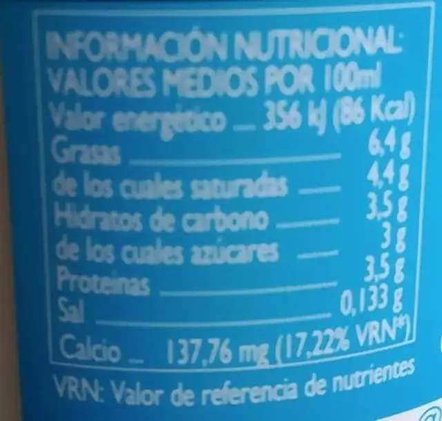 Kéfir de cabra nutrition facts table
