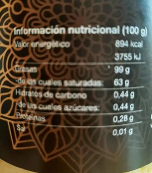 Ghee Caldes d’estrac nutrition facts table