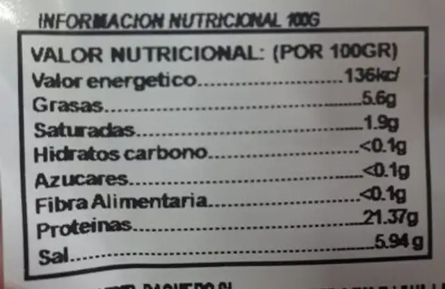 Paleta de cerdo curada nutrition facts table