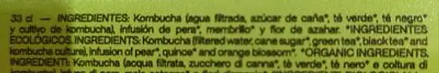 Kombucha ingredients label