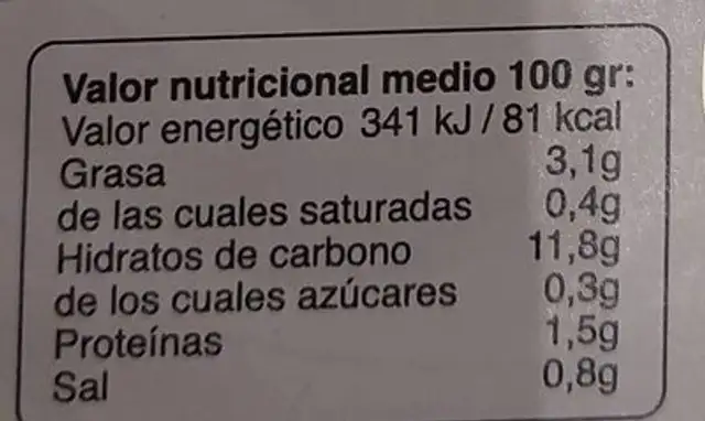Patatas bravas nutrition facts table