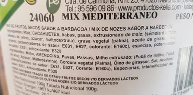 KELIA mix Mediterraneo ingredients label