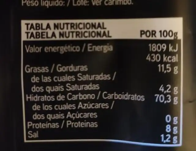 Maïs grillé saveur épicée nutrition facts table