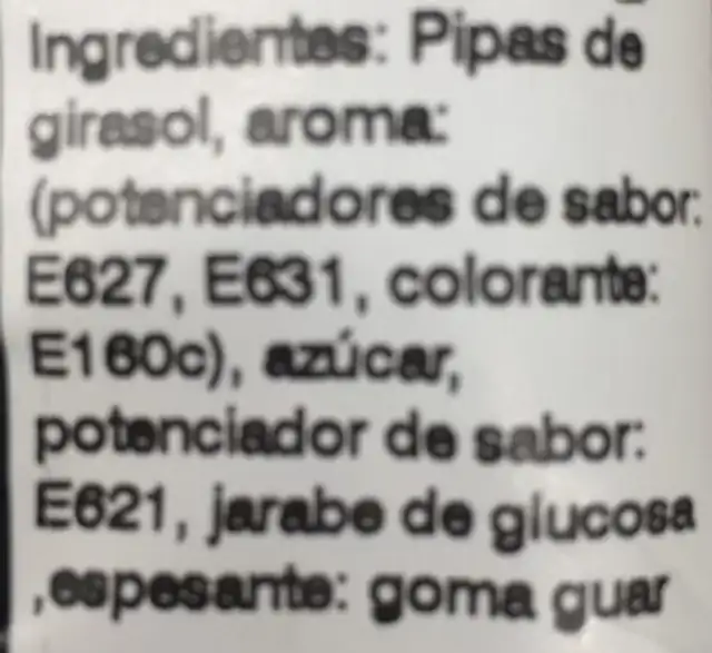 Ke Pipas BBQ ingredients label
