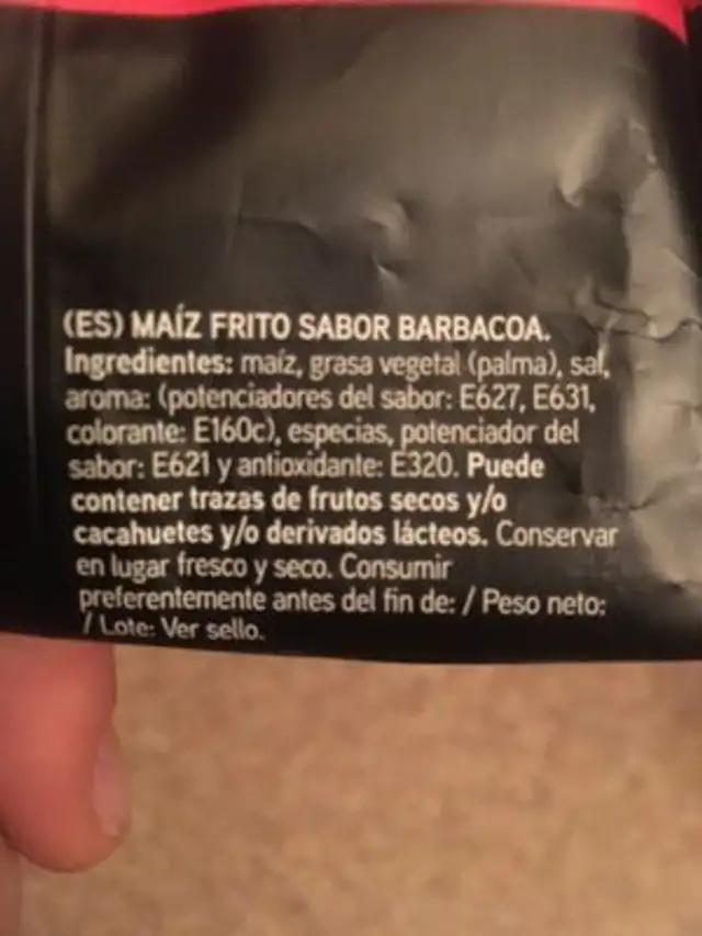 Maiz BBQ ingredients label