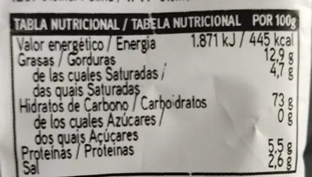Kelia nutrition facts table