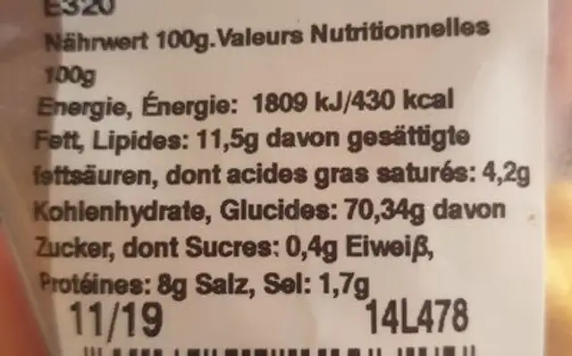 CasaMayor nutrition facts table