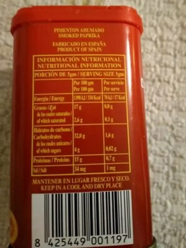 Pimenton de la Vera picante Gualtaminos nutrition facts table