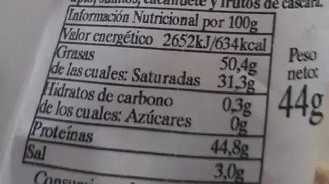Juntos revueltos nutrition facts table