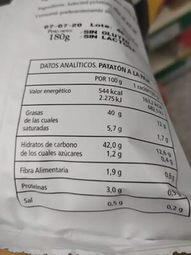 Patatón a la paja bolsa 180 g nutrition facts table