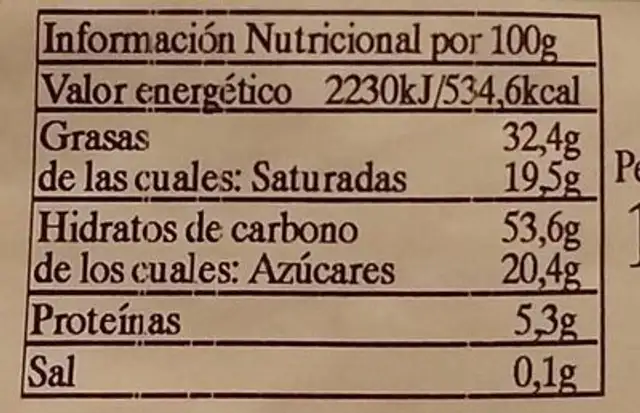 ChoyChips nutrition facts table