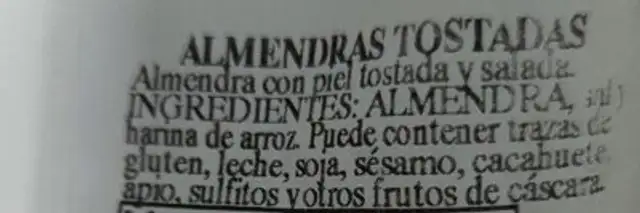 Almendras tostadas ingredients label
