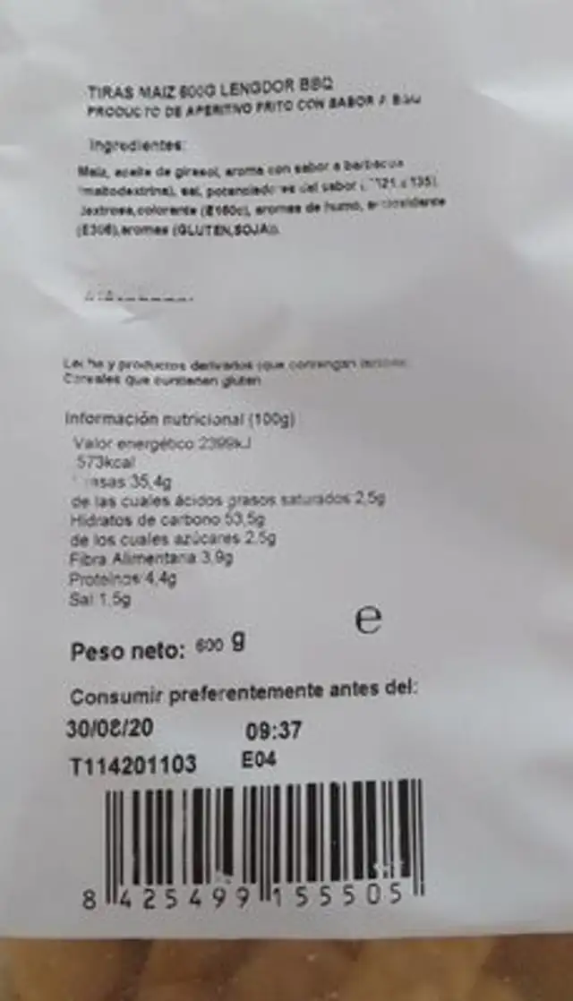 Leng d'or nutrition facts table