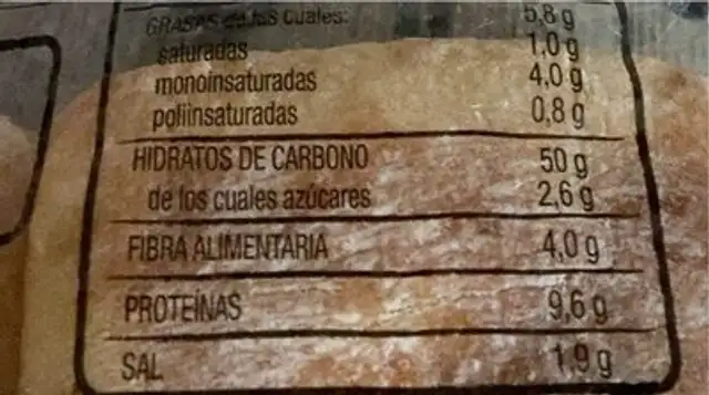 Chapata cristal nutrition facts table