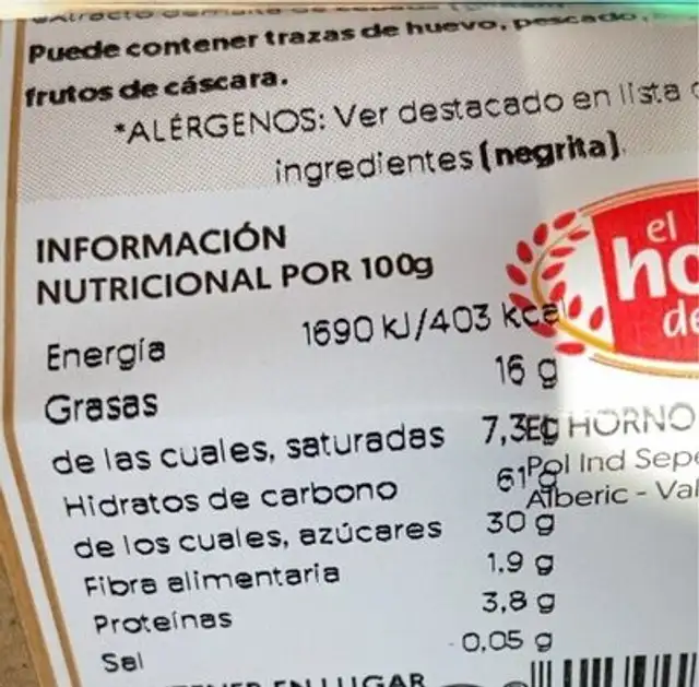 Pastel de boniato nutrition facts table