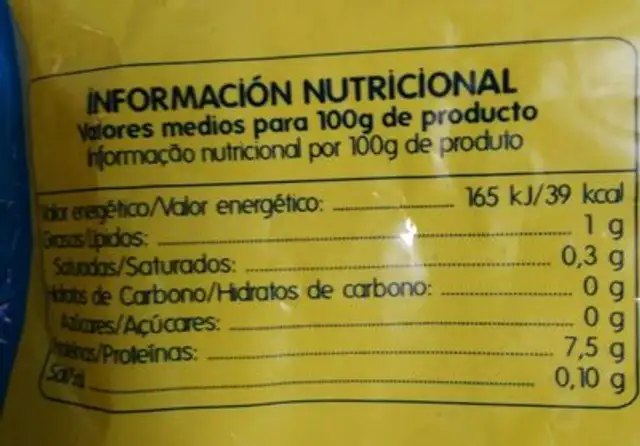 Gamba pelada nutrition facts table
