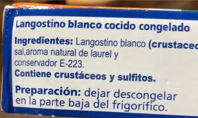 Langostino cocido nutrition facts table