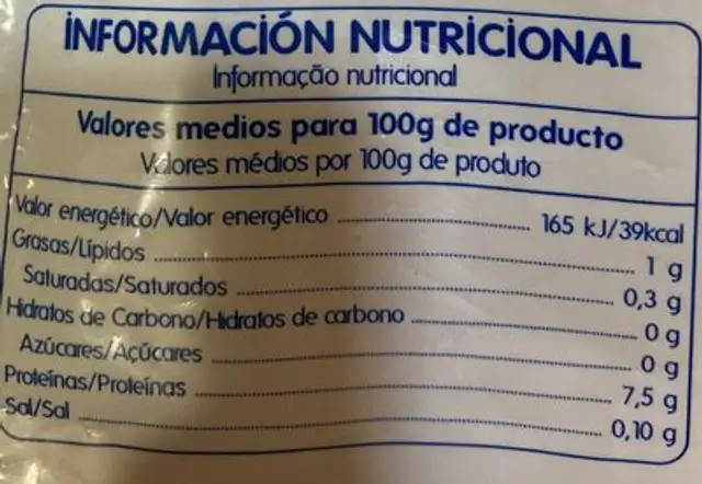 Gamba pelada nutrition facts table