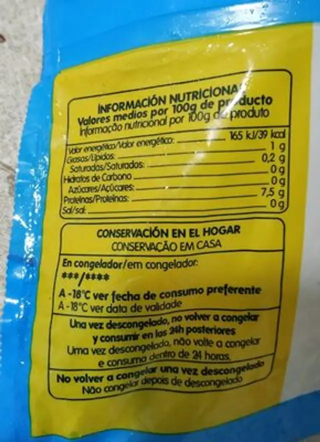 Gamba pelada nutrition facts table